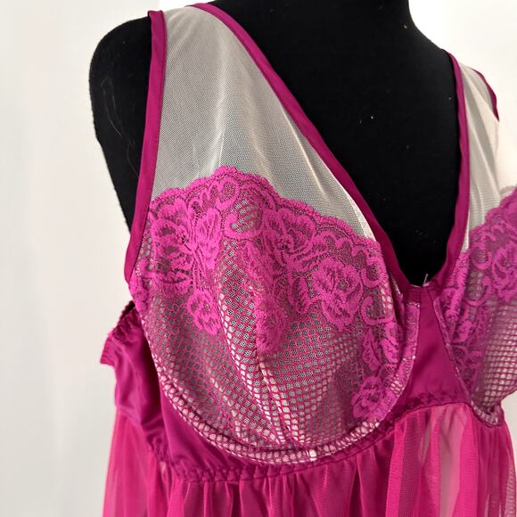 Pink Fushia Baby Doll Bra Lingerie Dress Cacique Plus Size 22/24 - Picture 2 of 5